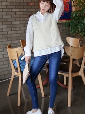 「knitvest」｜큐니걸스さん（レディース・163cm）の冬コーディネート