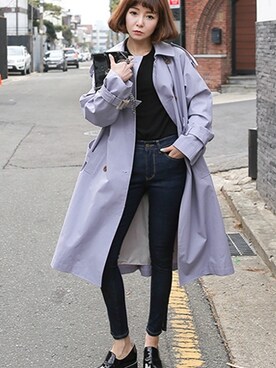 「pants」｜「アイテム（トレンチコート）」を使った、큐니걸스さん（レディース・163cm）の冬コーディネート