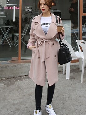 「pants」｜「アイテム（トレンチコート）」を使った、큐니걸스さん（レディース・163cm）の春コーディネート