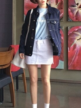 「skirt」｜「アイテム（デニムジャケット）」を使った、큐니걸스さん（レディース・163cm）の春コーディネート