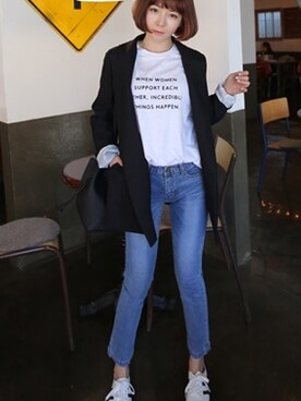 「pants」｜「アイテム（その他アウター）」を使った、큐니걸스さん（レディース・163cm）の春コーディネート