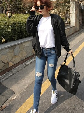 「pants」｜「アイテム（その他アウター）」を使った、큐니걸스さん（レディース・163cm）の春コーディネート