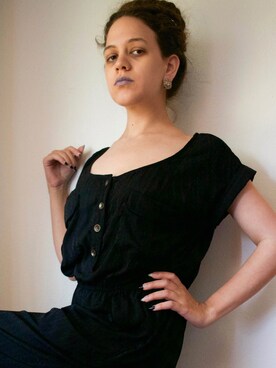 「eShaktiのアイテム（オールインワン・サロペット、ブラック系）」を使った、GGさん（レディース・155cm）の夏コーディネート