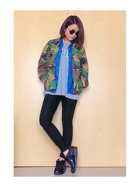 「AIR MAX」｜「アイテム（ミリタリージャケット）」を使った、HONOKAさん（レディース・162cm）の春コーディネート