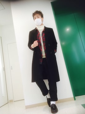 「Joshua SANDERS（ジョシュアサンダース）のアイテム（チェスターコート）」を使った、rikiyaさん（メンズ・178cm）の冬コーディネート