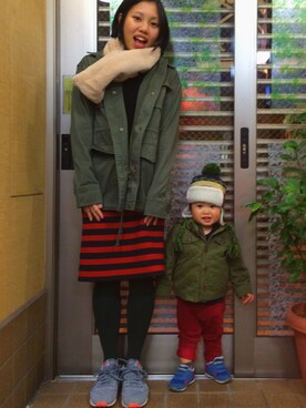 「petit main（プティマイン）のアイテム（その他）」を使った、Rin &Aiさん（キッズ・80cm）の冬コーディネート