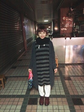 「アイテム（クラッチバッグ、その他）」を使った、陳珺さん（レディース・158cm）の冬コーディネート