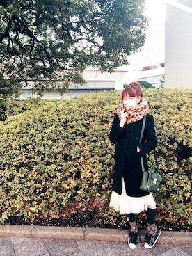 「タイツ×靴下」｜「アイテム（その他アウター）」を使った、山野ゆりさん（レディース・161cm）の冬コーディネート
