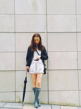 「長靴」｜「アイテム（ブルゾン）」を使った、山野ゆりさん（レディース・161cm）の秋コーディネート
