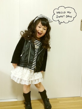 「アイテム（ライダースジャケット）」を使った、Nicoさん（キッズ・100cm）の冬コーディネート