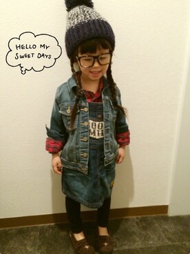 「タータンチェック」｜「アイテム（サロペット/オーバーオール）」を使った、Nicoさん（キッズ・100cm）の冬コーディネート