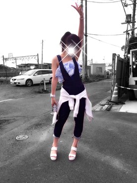 「アイテム（チューブトップ、ブルー系）」を使った、Hatoriさん（レディース・160cm）の夏コーディネート