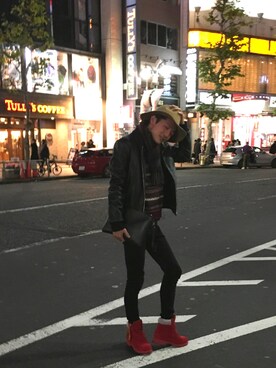 「Timberland（ティンバーランド）のアイテム（ブーツ、レッド系）」を使った、TKS(Takashi)さん（メンズ・174cm・20代）の冬コーディネート