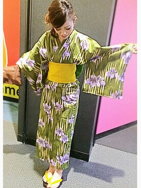 「アイテム（浴衣、グリーン系）」を使った、ayumixさん（レディース・169cm）の夏コーディネート