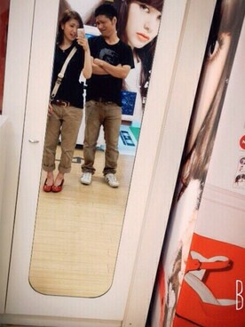 「DIESEL（ディーゼル）のアイテム（Tシャツ/カットソー、ブラック系）」を使った、りったんさん（レディース・159cm）の夏コーディネート