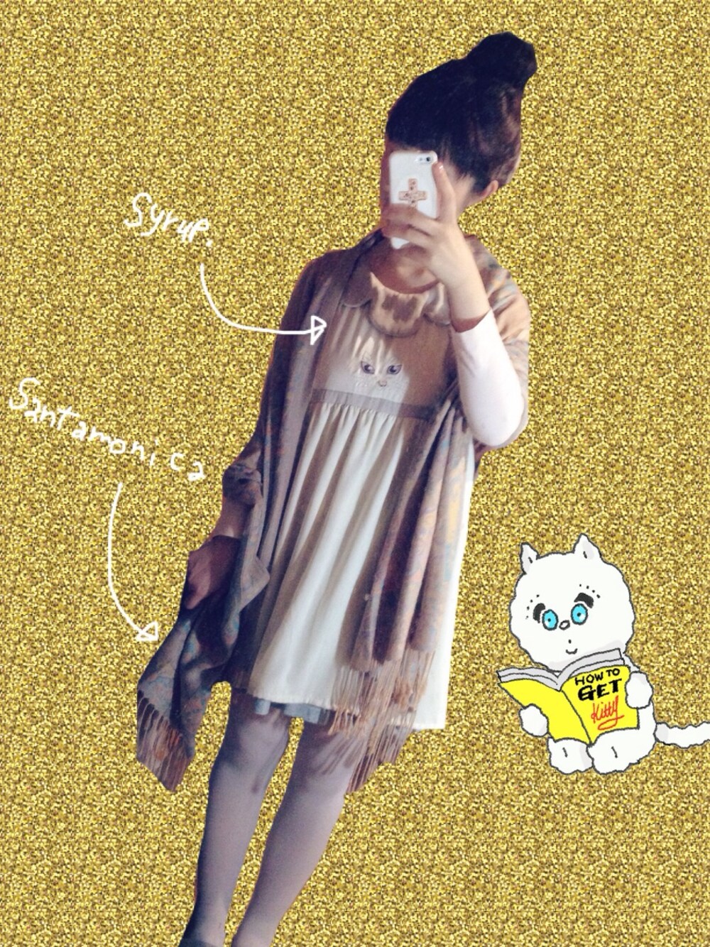 「syrup.、himitu by syrup、ストール、ネコ、刺繍」｜「RoseMarie seoirのネコのワンピース（ワンピース、ベージュ系）」を使った、aiさん（レディース・158cm）の秋コーディネートの1枚目の写真