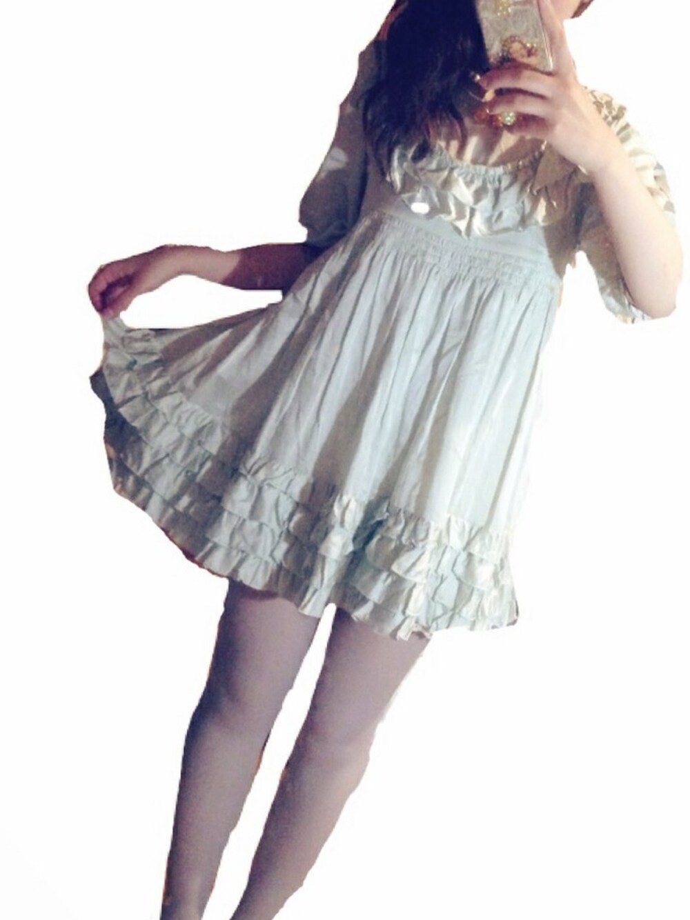「フリル、ガーリー、syrup.、cherry、mint、WEARBOOKエントリー」｜「RoseMarie seoirの〔himitsu〕FRILL DOLL ワンピース(ミニ)（ワンピース、グリーン系）」を使った、aiさん（レディース・158cm）の夏コーディネートの1枚目の写真