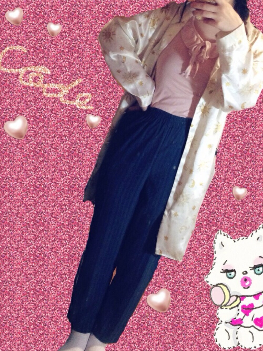 「テーパードパンツ、vintage、古着MIX、タックパンツ、パジャマ、grimoire、theVirginMary、グリモワール、grimoire almadel、WEARBOOKエントリー」｜「virgin タックパンツ（その他パンツ、ブルー系）」を使った、aiさん（レディース・158cm）の夏コーディネートの1枚目の写真