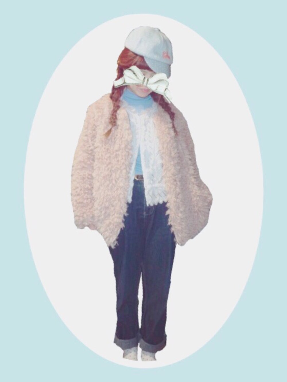 「カオリノモリ、シンプルコーデ、パンツスタイル、outfit、ピンク、もこもこ、ファー小物」｜「kaorinomoriの【スタッフ着用M】【カオリノモリ】コプラ・キャップ（キャップ、グレー系）」を使った、aiさん（レディース・158cm）の冬コーディネートの1枚目の写真
