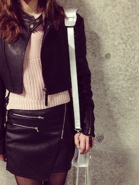 「alexanderwang（アレキサンダーワン）のアイテム（ライダースジャケット）」を使った、仲村美香さん（レディース・157cm）の冬コーディネート