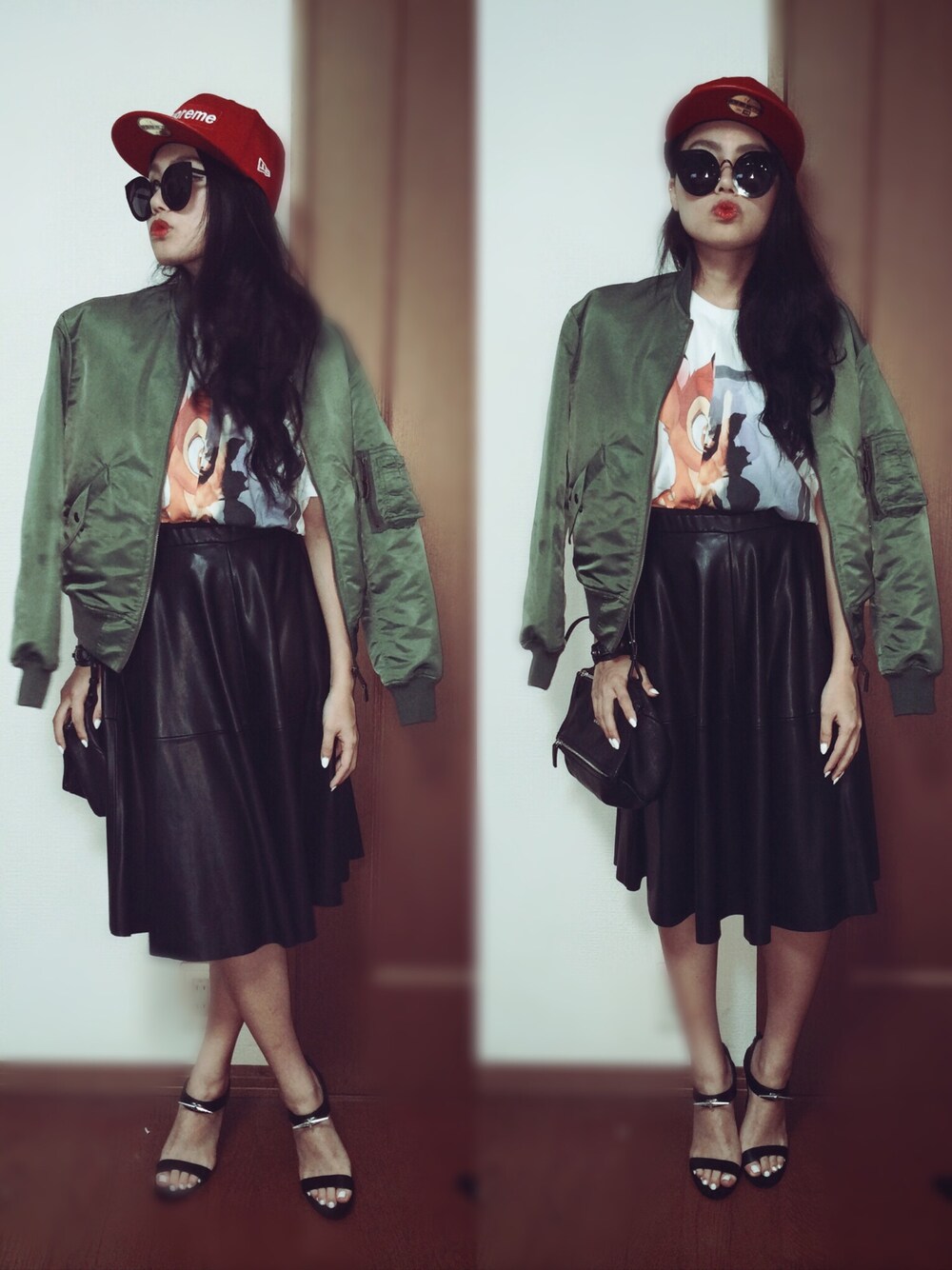 「ZARA、supreme、GIVENCHY、LIFEs」｜「CHARLES & KEITHのサンダル（サンダル、ブラック系）」を使った、YURI NAKAMURAさん（レディース・159cm）の秋コーディネートの1枚目の写真