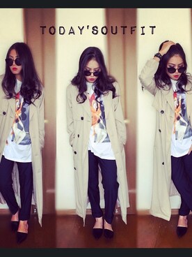 「GIVENCHY」｜「アイテム（トレンチコート）」を使った、YURI NAKAMURAさん（レディース・158cm）の秋コーディネート
