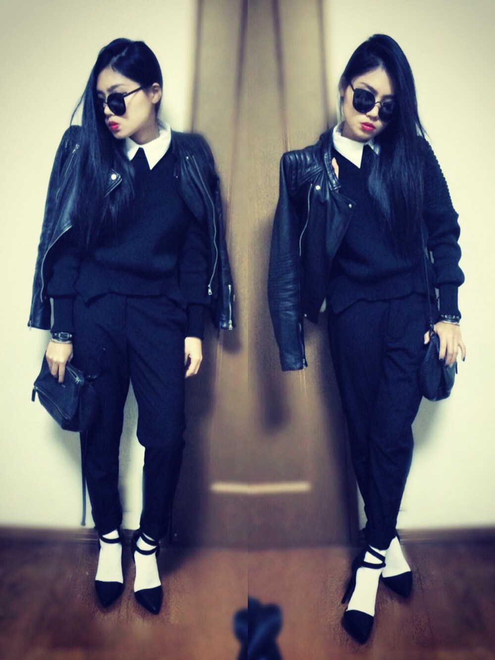 「le ciel bleu、LE CIEL BLEU

、ZARA、FOREVER 21、GIVENCHY、galstar、black」｜「GIVENCHYのGIVENCHY PANDORAミニ（ショルダーバッグ、ブラック系）」を使った、YURI NAKAMURAさん（レディース・158cm）の冬コーディネートの1枚目の写真