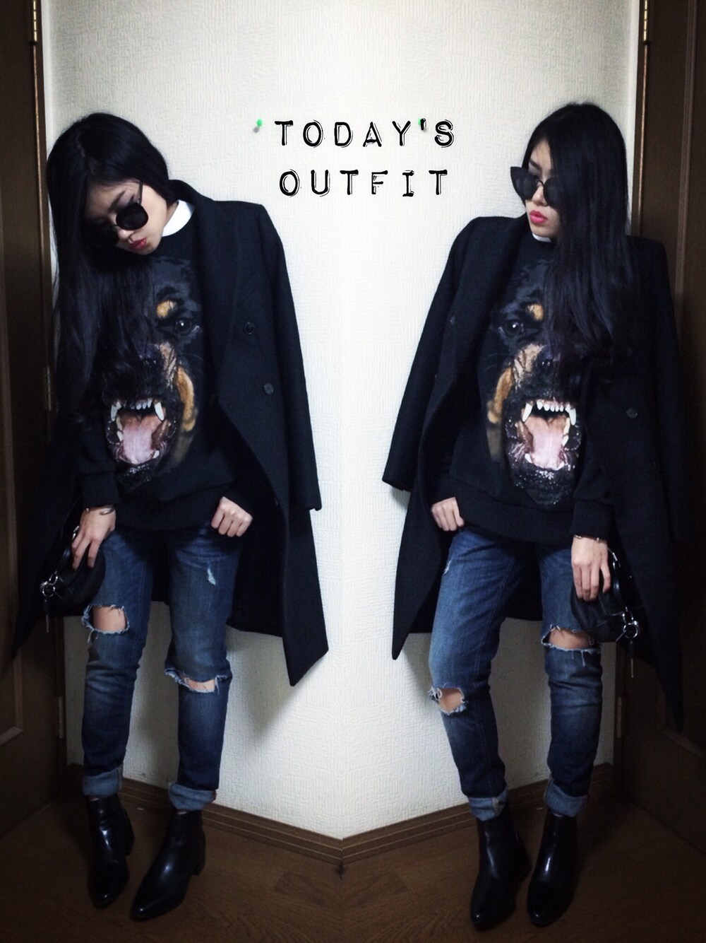「GIVENCHY、ZARA、ギャルスター、simple、black、BASIC、Alexander Wang」｜「GIVENCHYのアイテム（スウェット、ブラック系）」を使った、YURI NAKAMURAさん（レディース・158cm）の冬コーディネートの1枚目の写真