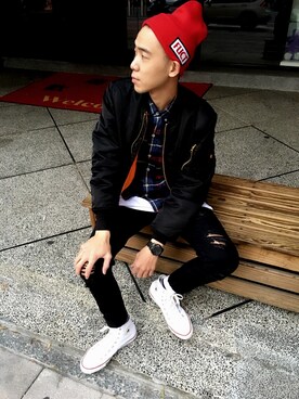 「fuct（ファクト）のアイテム（帽子）」を使った、Chuang fu yaoさん（メンズ・172cm）の春コーディネート
