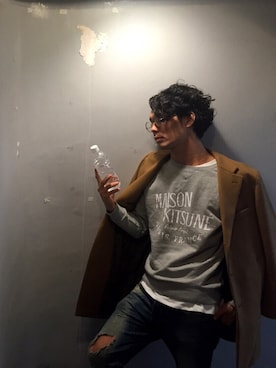 「MAISON KITSUNE」｜「アイテム（チェスターコート）」を使った、WEAROさん（メンズ・179cm）の冬コーディネート