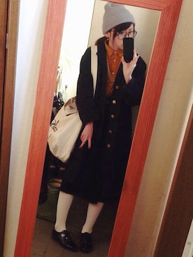 「白タイツ」｜「アイテム（ステンカラーコート）」を使った、KaMioさん（レディース・151cm）の冬コーディネート