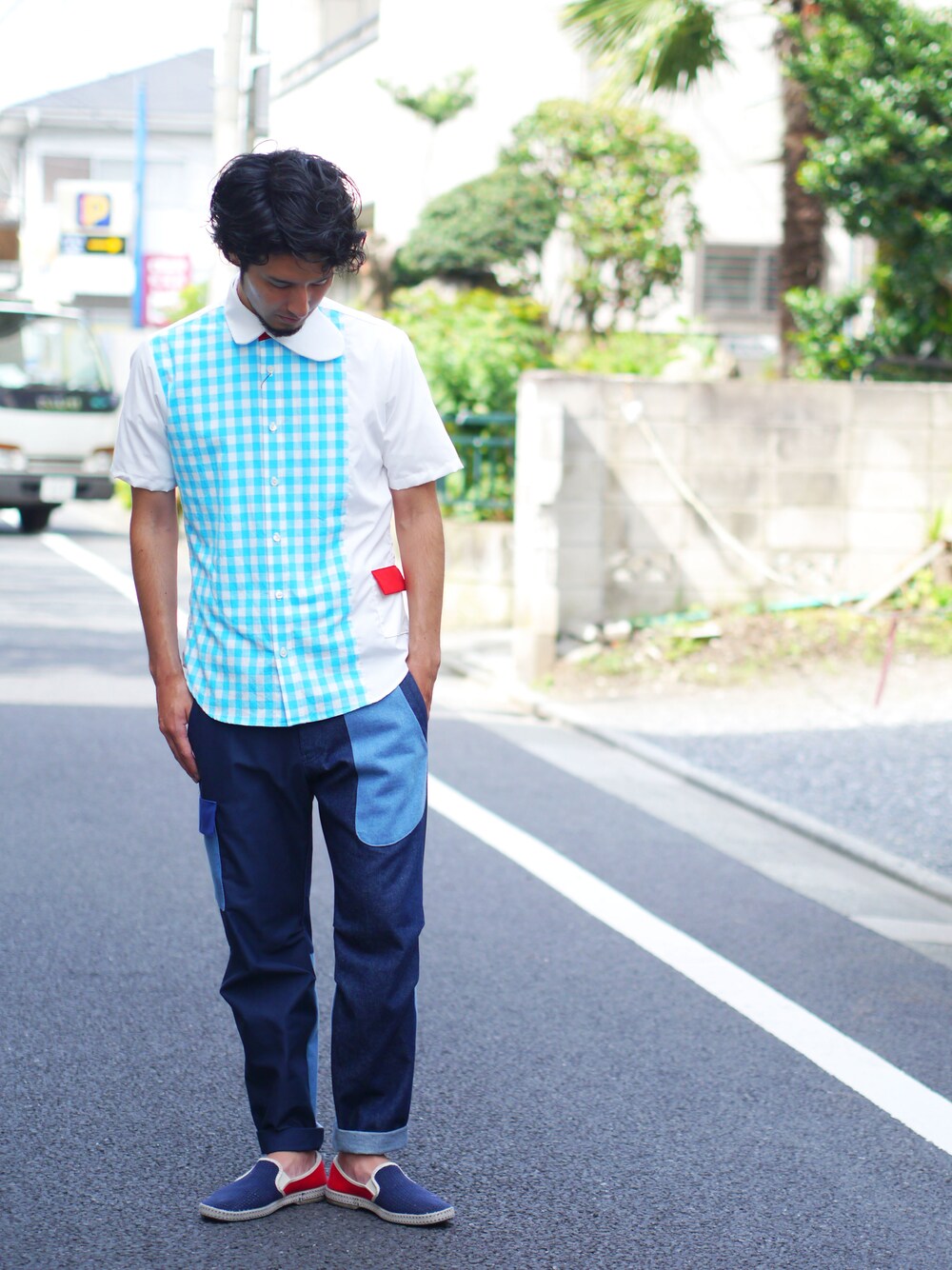 その他のシャツ/ブラウス、ブルー系のシャツ/ブラウスを着用したメンズの夏コーディネートの1枚目の写真