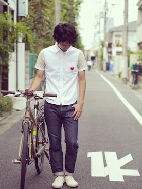 「NIRAME.CO（ニラメッコ）のアイテム（トップス）」を使った、NIRAME.COさん（メンズ・176cm）の夏コーディネート