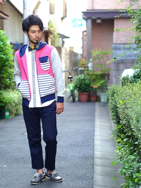 「NIRAME.CO（ニラメッコ）のアイテム（トップス）」を使った、NIRAME.COさん（メンズ・176cm）の秋コーディネート