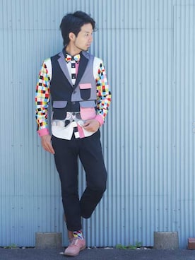 「NIRAME.CO（ニラメッコ）のアイテム（トップス）」を使った、NIRAME.COさん（メンズ・176cm）の夏コーディネート