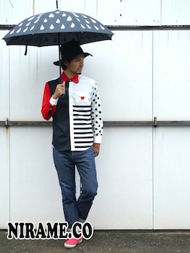 「NIRAME.CO（ニラメッコ）のアイテム（トップス）」を使った、NIRAME.COさん（メンズ・176cm）の秋コーディネート