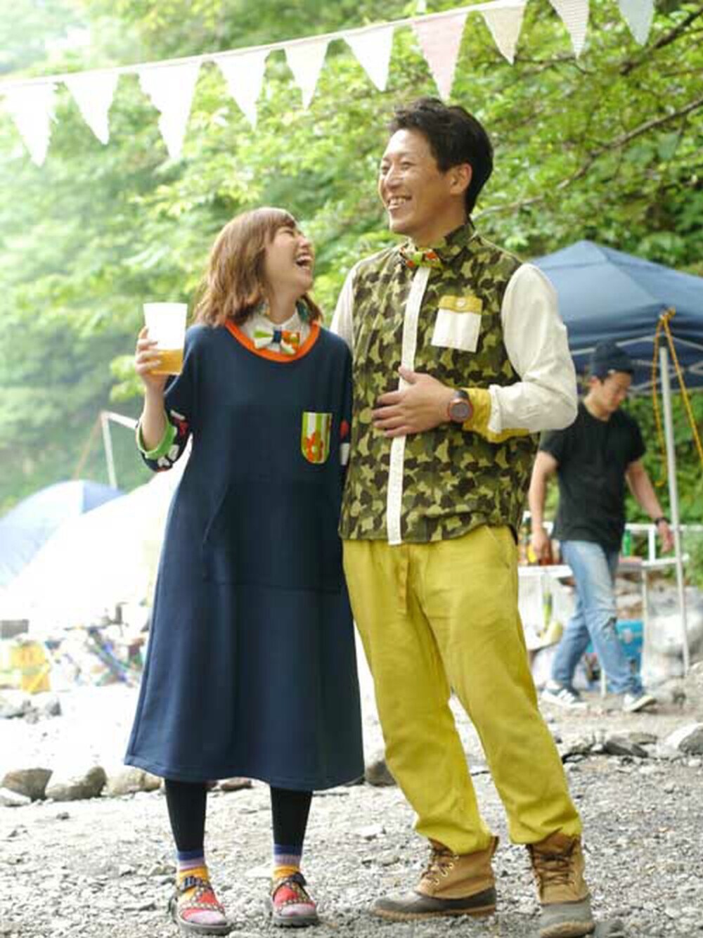 「アウトドアスタイル、蝶ネクタイ、夏、柄物、花柄、迷彩、キャンプ、フェススタイル」｜「NIRAME.COのゆったりワンピース（ワンピース、その他）」を使った、NIRAME.COさん（レディース・148cm）の夏コーディネートの1枚目の写真