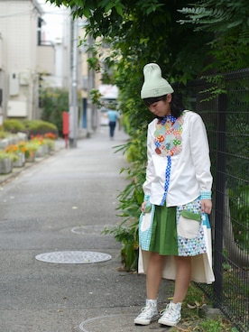 「NIRAME.CO（ニラメッコ）のアイテム（トップス）」を使った、NIRAME.COさん（レディース・158cm）の夏コーディネート