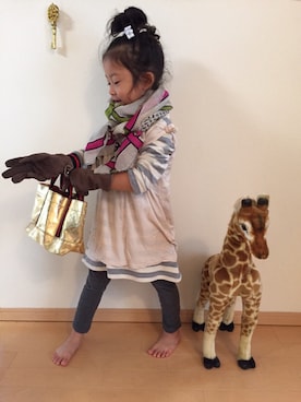 「無印良品（ムジルシリョウヒン）のアイテム（ワンピース、グレー系）」を使った、ｅｉさん（キッズ・90cm）の秋コーディネート