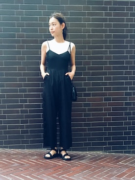 「ISOOK（アイスー）のアイテム（オールインワン・サロペット）」を使った、阿久津ゆりえさん（レディース・167cm）の夏コーディネート