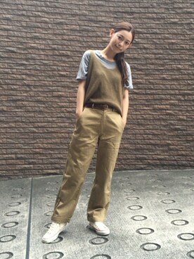「ISOOK（アイスー）のアイテム（キャミソール）」を使った、阿久津ゆりえさん（レディース・167cm）の秋コーディネート