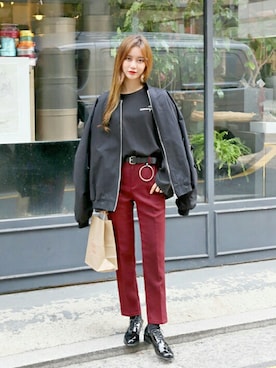 「オルチャンファッション」｜「アイテム（スラックス）」を使った、luvluvme.jpさん（レディース・163cm）の秋コーディネート