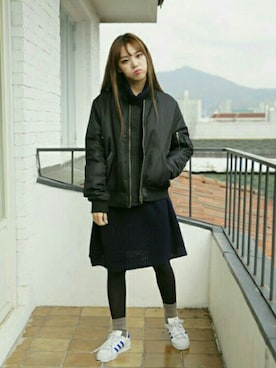 「オルチャンファッション」｜「アイテム（ブルゾン）」を使った、luvluvme.jpさん（レディース・162cm）の秋コーディネート