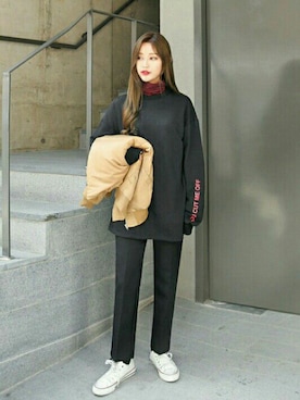 「オルチャンファッション」｜「アイテム（スラックス）」を使った、luvluvme.jpさん（レディース・163cm）の秋コーディネート