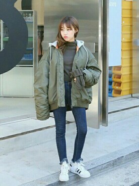 「オルチャンファッション」｜「アイテム（ブルゾン）」を使った、luvluvme.jpさん（レディース・162cm）の秋コーディネート