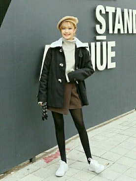 「オルチャンファッション」｜「アイテム（ダッフルコート）」を使った、luvluvme.jpさん（レディース・161cm）の秋コーディネート