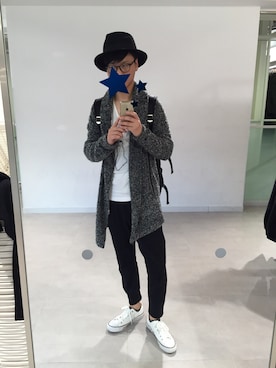 「ロングカーディガン」｜「GU（ジーユー）のアイテム」を使った、sowさん（メンズ・173cm）の冬コーディネート