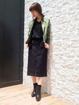 「andemiu」｜「アイテム（MA-1）」を使った、鐘ヶ江真由子さん（レディース・159cm）の秋コーディネート
