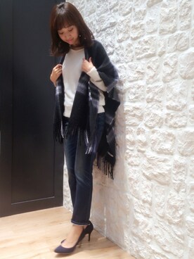 「andemiu」｜「アイテム（ポンチョ）」を使った、鐘ヶ江真由子さん（レディース・159cm）の秋コーディネート