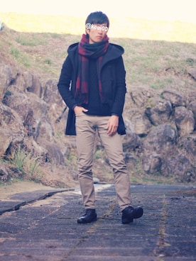 「黒ニット」｜KEIさん（メンズ・171cm）の冬コーディネート